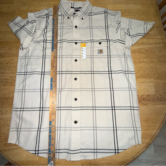 NWT Carhartt Men's off white shirt sleeve Plaid Button Down cotton Shirt Medium - Picture 9 of 13